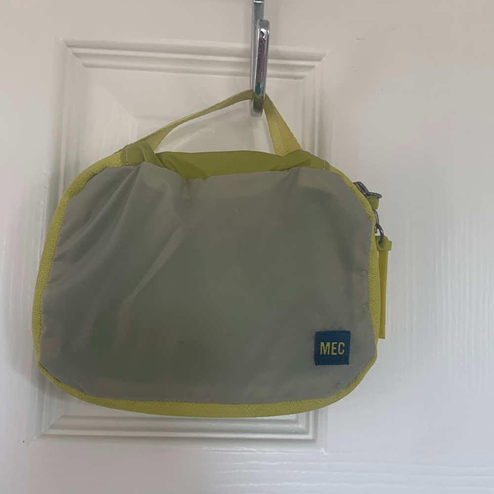 MEC hand pouch- 7 by 5 by 2.5” bright lemon yellow and grey